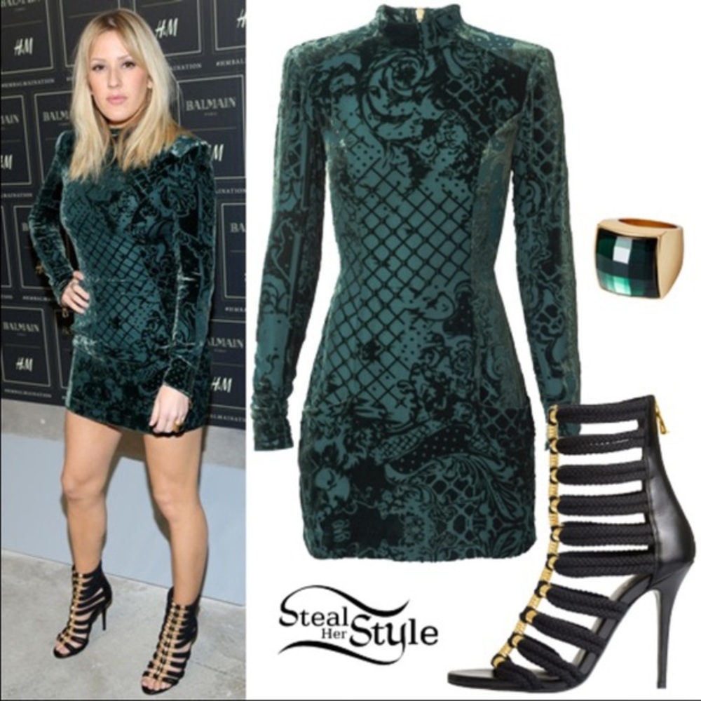 Balmain H&M Green Velvet Mini Dress - Size US 4 - Picture 5 of 6